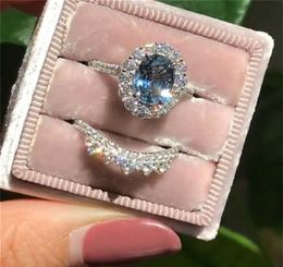 Fdlk 2 piezas conjunto Vintage corte ovalado cristal Natural anillo de compromiso conjunto regalo de aniversario mujeres boda banquete fiesta joyería anillo Q07081728635