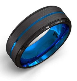 FDLK Men039 Fashion 8 mm Black Brackshed Edge Edge en acier inoxydable Rague bleue Groove Men Gifts de bague de mariage pour hommes Q0708272L7043512