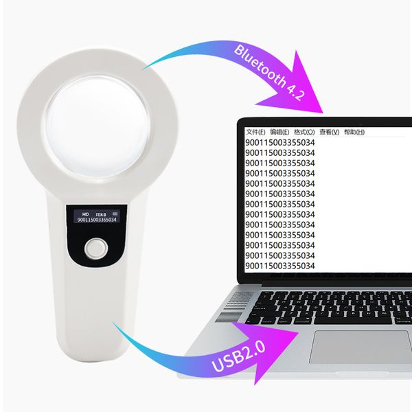 FDX-B Animal Microchip Reader 1024 Records 134.2 kHz Scanner de puces pour animaux de compagnie pour l'identification du numéro de microchip pour animaux de compagnie