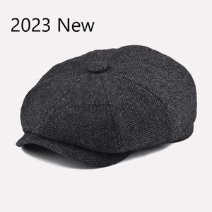 Fe9r Berets New Wool Newsboy Caps Men Herringbone Flat Caps Femmes British Painters Automne Winter Fashion Octogon Cap Driver Beret Hat D24418