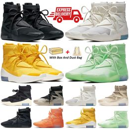 Medo 1 Sapatos de Basquete Amarillo Nevoeiro Botas Triplo Preto Aveia de Deus A Atmosfera Amarelo Luz Osso Vela Laranja Mens Fosco Spruce Sapatilhas Treinadores Ao Ar Livre