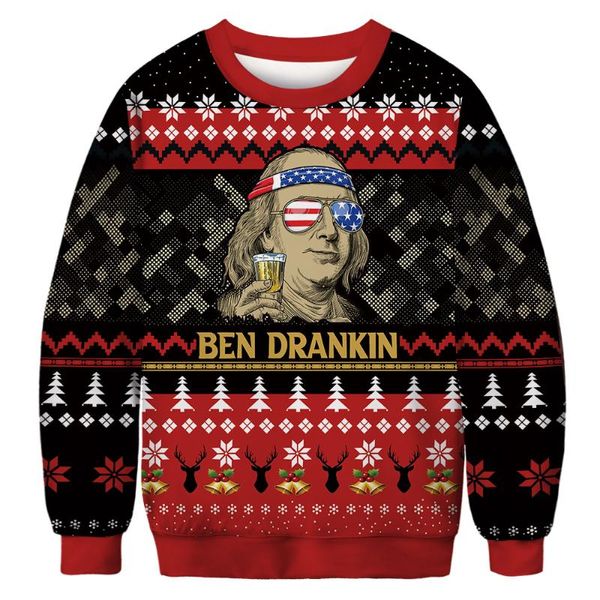 peur dieu sweat à capuche hommes designer à capuche unisexe spoof moche pull de Noël vacances Santa Elf drôle Noël faux cheveux pull vacances fête sweat à capuche hauts