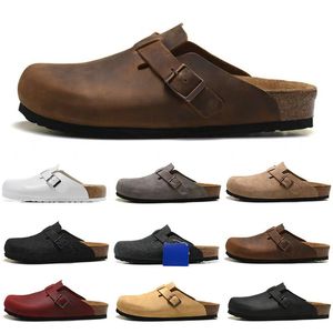 Boston Clog Hombres Mujeres Diseñador Sandalias Zapatillas Bolso de cuero Head Pull Cork Flats Mulas Woody Mocasines para hombres Mujeres Zapatillas Sandalias Marrón Negro Diapositivas Deslizadores