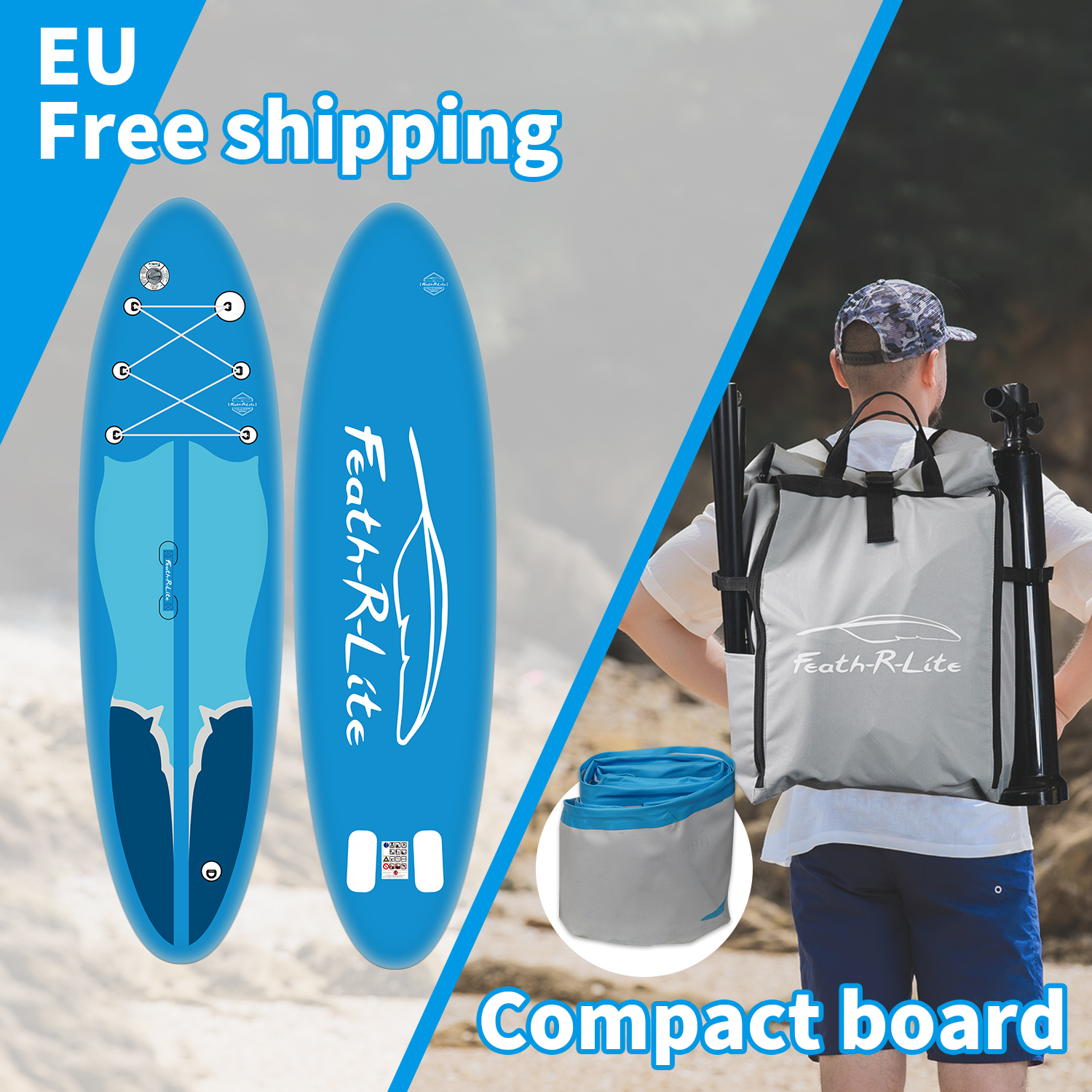 Feath-R-Lite Surfboard kostenloser Versand aufblasbarer Stand Up Paddle Board Supboard Paddleboard Padel Wasser Sport ISUP mit Pumpen-Rucksack-Wasserdichte Beutel Paddel