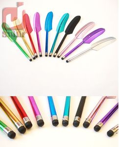 Feather Capacitive Stylus Touch Screen Pen voor iPhone 6 5 Samsung S6 Tablet PC Novelty Item 300pcs / lot