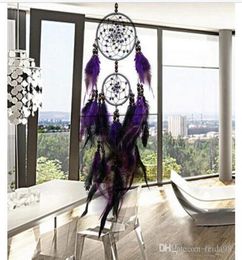 Feather Crafts Purple Dream Catcher Wind Chimes Handmade Indian Dreamcatcher Net pour mur suspendu Car Home Decor 5pcslot GA4547092521