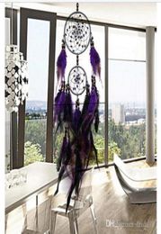 Feather Crafts Purple Dream Catcher Wind Chimes Handmade Indian Dreamcatcher Net for Wall Hanging Car Decor 5PCSLOT GA4549661288