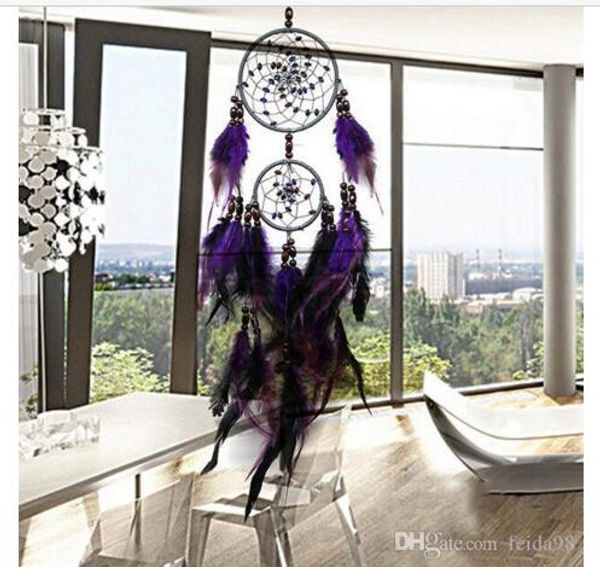 Plumes Artisanat Violet Dream Catcher Carillons Éoliens À La Main Indien Dreamcatcher Net pour Tenture Murale De Voiture Décor À La Maison 5 pcs/lot GA454