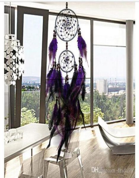 Plumes Artisanat Violet Dream Catcher Carillons Éoliens À La Main Indien Dreamcatcher Net pour Tenture Murale De Voiture Décor À La Maison 5pcslot GA4546011696