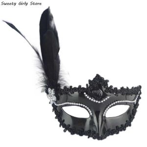 Feather Crystal Mask Wedding Party Masquerade White Blanc Eye Masks Women Night Club Show