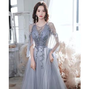 Feather Avondjurken Chiffon Lange Moeder Van De Bruid Jurken Sheer Jewel Neck 3/4 Lange Mouwen Parels Sjerp Kralen Vrouwen Lovertjes Glanzende Grote Maten Avondjurken