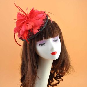 Mesh kanten schijf fascinator met veer bloemen bruidshaarclip met parel 1940s bloemenpak voor doe -het -zelf kapsels