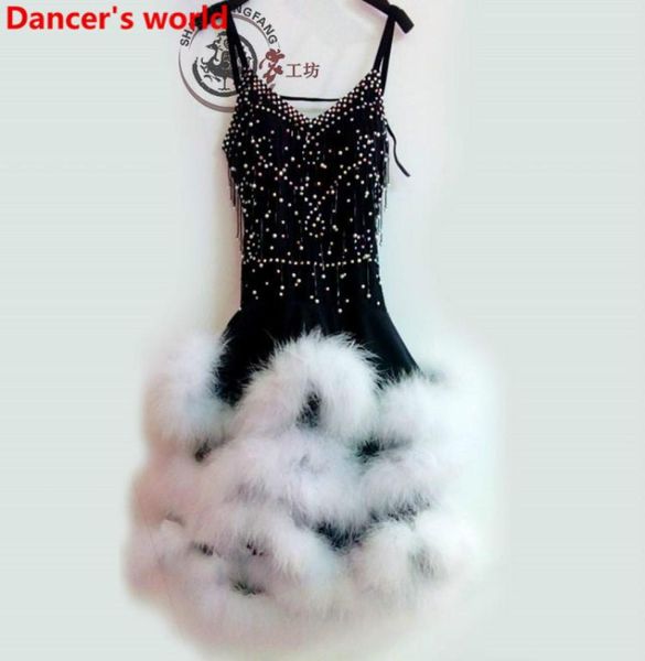 Falda con flecos de plumas para mujer, estilo arnés, apertura trasera, vestido de baile latino de tango, salón de baile, traje de fiesta, borla, vestidos de mujer 1244978