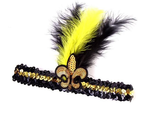 Diadema de plumas Mardi Gras Lentejuelas Brillo Diadema Accesorios para el cabello para adultos Mujeres Hombres Niños