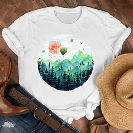 Feather Hot Air Balloon Dandelion Imprimir Blanco Flojo Cuello redondo Camiseta casual de manga corta