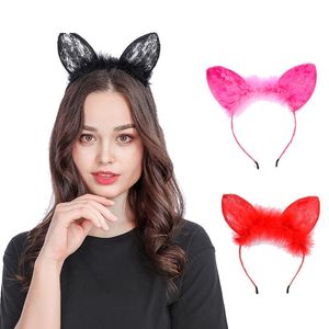 Plume dentelle Oreilles de chat Bandeaux sous-vêtements accessoires cheveux cerceau Halloween masque noir blanc rouge sexy danse fête photographie coiffure