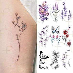 Plume lavande imperméable temporaire tatouage autocollants Sexy papillon fleur Tatto corps Art cheville faux Flash Tatoo pour femmes fille