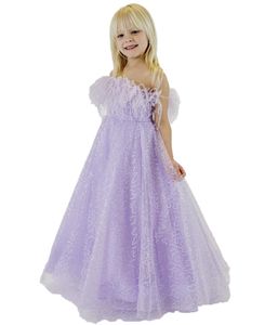 Feather Little Girl Pageant Dress 2023 Ballgown Spaghetti Little Kids Birthday Formal Party Jurk Teuter Tieners Preteens Young Miss Tiny Lilac Ivory