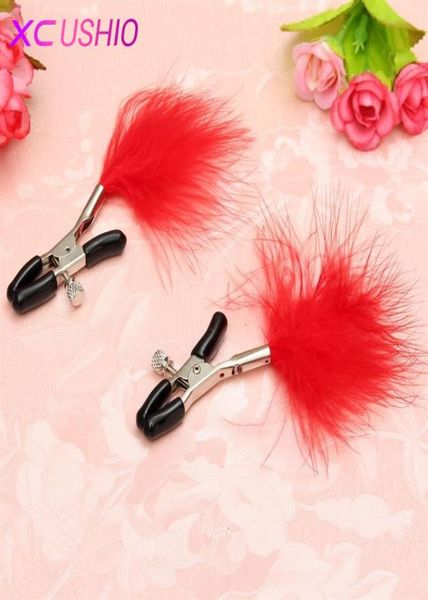 Pinzas para pezones de plumas, juguetes para coquetear, pinzas para pezones rojas sexis, productos sexuales para mujeres, hombres, juegos para adultos 07012154126