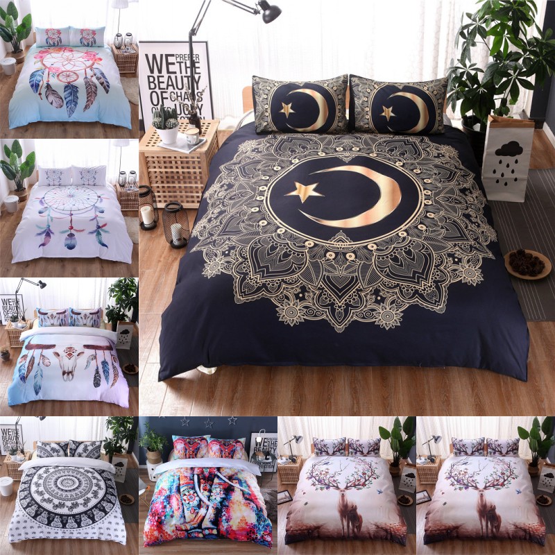 Padrão Feather Bedding Set Mandala Boho Cama Tampa Elephant Moose Pattern 2 / 3pcs Jogo de Cama (Sem Folha nenhum enchimento)