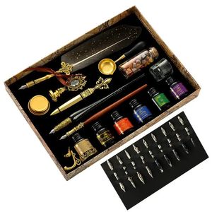 Feather Pen en Ink Set Antique Feather Pen voor het schrijven van Quill Pen Set omvat Feather Dip Pen inkt vervanging Nibs Lepel Wax 240409