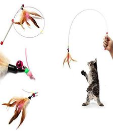 Feather Rod Play Pet Wand burlas con Beadsfunny de color Feather Spring Kitten Cat Toy Interactive Interactive Cat Toy Dropship2191428