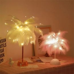Lampe de table de plumes de Chevet USB / AA Power Power DIY Creative Fairy Light Wedding Home Bedroom Decroce Novelty Night Lighting 220425