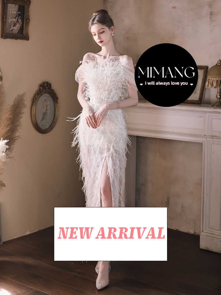 Feather white Evening Dress 2024 New Party Dress Prom Dresses Strapless