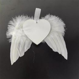 Ornement de sublimation des ailes de plumes mdf pendentif en bois Noël sublimé des blancs anges coudes doubles ornements 6656665