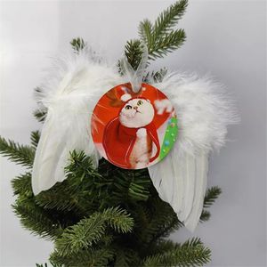 Ornement de sublimation d'ailes de plume MDF Pendentif en bois Blancs sublimés de Noël Aile d'ange double côtés ornements Rapide