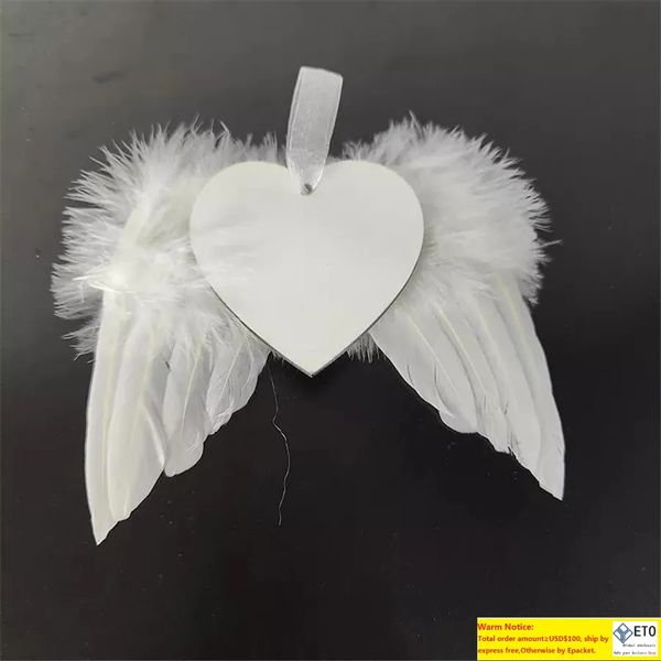 Adorno de sublimación de alas de plumas, colgante de madera MDF, espacios en blanco sublimados de Navidad, ala de Ángel doble