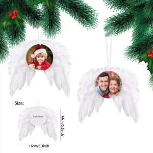 Ailes de plumes, ornement de sublimation en bois, ailes d'ange vierges de noël, vente en gros, 1103