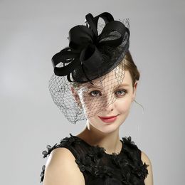 Plume Femmes Noir Nobel Party Chapeau Filet Voile Couvrir Le Visage De Mariage Mariée Voile Court Masque Dames Formelle Ocn Cheveux Accessoires Chapeaux Coiffe AL8901 s