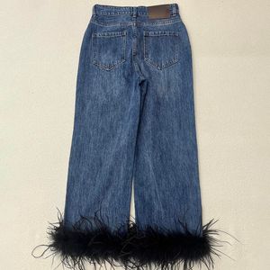 Feather dames jeans luxe ontwerper blauwe denim broek casual dagelijkse ins mode street style jean broek