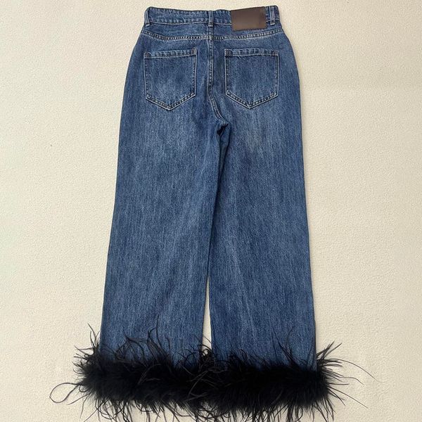 Feather Women Jeans Designer de luxe Blue Denim Pantal