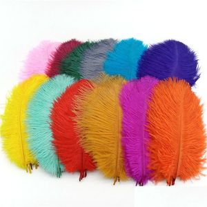 Plumes en gros de 100pcs blanches autruche panaches 25-30 cm bijoux de bricolage fabriquant un mariage décoration accessoires accessoires aiguille prune dhdsg