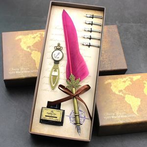 FEATTY Engelse Kalligrafie Veer Kroontjespen Schrijven Inkt Set Geschenkdoos met 5 Penpunten Huwelijkscadeau Ganzenveer Vulpen 240307