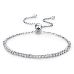 Marca destacada OFERTAS 925 Sterling Silver Sparkling Strand Bracelet Mujeres Link Tennis Bracelet Silver Jewelry283A