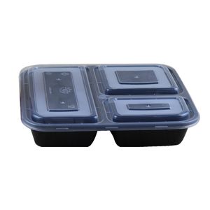 Contenedores de alimentos ecológicos para microondas US AU, 3 compartimentos, caja bento desechable para almuerzo, preparación de comida negra, 1000ml