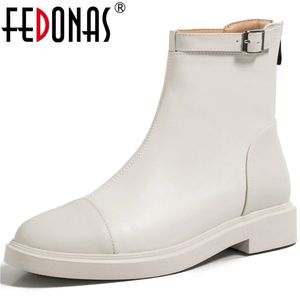 Botines FEDONAS con cremallera para mujer, zapatos de tacón grueso de diseñador conciso, zapatos de trabajo de invierno para mujer 211217
