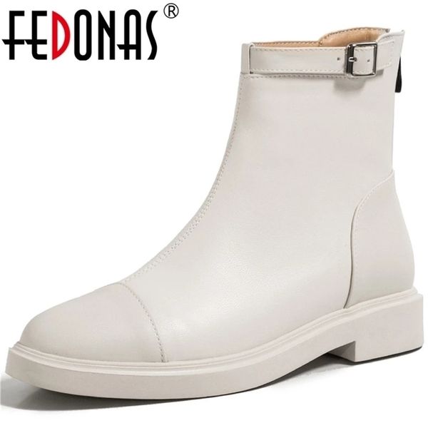 FEDONAS Zipper Femme Cheville Bottes Vente Concise Designer Talons Épais Chaussures Femme Hiver Travail 211217