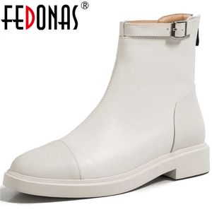 Fedonas cremallera botines hembra con cremallera diseñador conciso tacones gruesos zapatos tacones para mujer botas de trabajo de invierno 210911