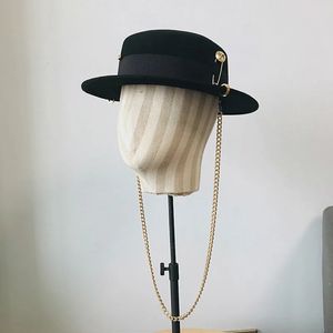 Fedora hoed retro wol vilt hoed vrouwen Europese punkketen nieuwigheid vlakke top hoeden mannen cap street mode wilde trend 231225