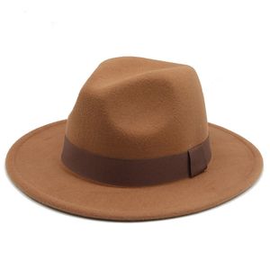 fedora hoed lint band riem brede rand solide ronde top vrouwen klassieke panama formele jurk kerk groen wit zwart winter 210608