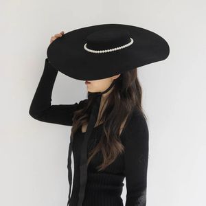 Sombrero Fedora Sombrero de copa vintage de ala grande unisex Perla Negro Sombrero rojo Sombrero sólido Otoño Invierno Clásico Elegante Sombrero Panamá Pasarela 231225