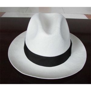 Fedora Hat White Wool Hat Big Brim Socialite Elegant Cap Vrouw Retro Joker Hat Fedoras Jackson Gentleman Hats B-8115 Y200110