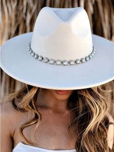 Fedora Hoed Winter Luxe Heren Dames Mode Bruiloft Decoratie Sticker Diamant Accessoires Panama chapeau sombrero 240102