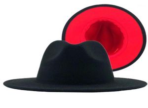 Fedora Hat Woman Wide Brim Autumn Hat fausse laine hivernale noire et couleur rouge assortir la mode Jazz12104198
