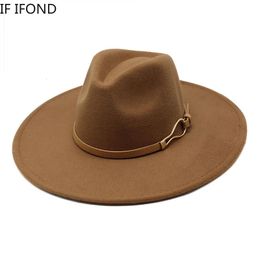 Chapéu fedora feminino grande borda larga 9.5cm vintage cáqui feltro jazz chapéu inverno formal vestido boné sombreros de mujer 240125