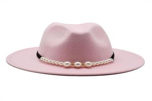 Fedora Hat Femmes Solide Elegant Pearl Baille Boucle classique Winter Femmes Chapeaux Pink Fascinator mariage Felt Felt Felt Womens3283791